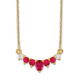 Natural Ruby Necklace 1/15 ct tw Diamonds 14K Yellow Gold 18"