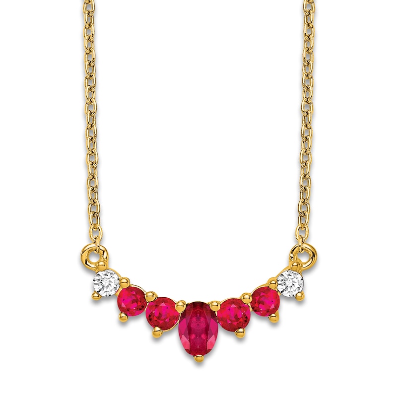Main Image 1 of Natural Ruby Necklace 1/15 ct tw Diamonds 14K Yellow Gold 18"