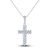 Thumbnail Image 1 of Diamond Cross Pendant Necklace 1/4 ct tw Round/Baguette 14K White Gold 18"