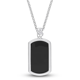 Y-Knot Men's Diamond Necklace 1/20 ct tw Round Black Enamel/Sterling Silver 22"