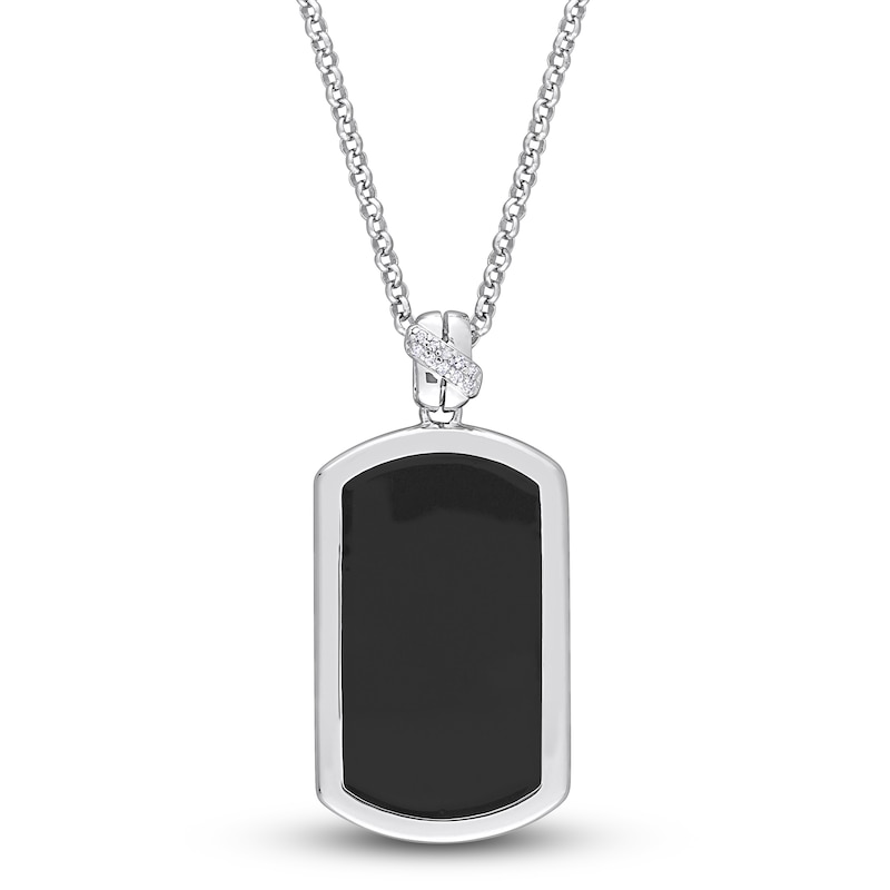 Main Image 1 of Y-Knot Men's Diamond Necklace 1/20 ct tw Round Black Enamel/Sterling Silver 22"