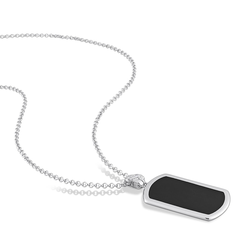 Main Image 2 of Y-Knot Men's Diamond Necklace 1/20 ct tw Round Black Enamel/Sterling Silver 22"