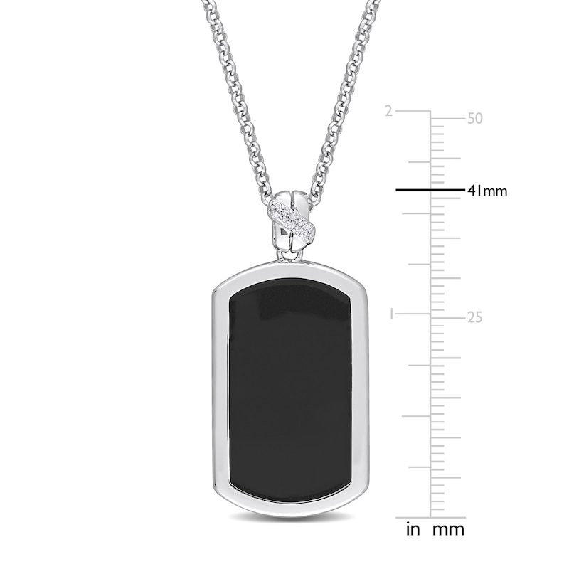 Main Image 3 of Y-Knot Men's Diamond Necklace 1/20 ct tw Round Black Enamel/Sterling Silver 22"