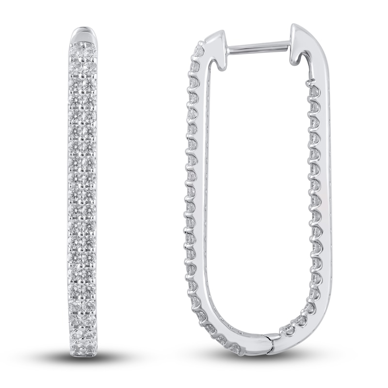 Main Image 1 of Diamond Hoop Earrings 1-1/2 ct tw Round 14K White Gold