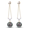 Thumbnail Image 1 of Tahitian Freshwater Cultured Pearl Earrings 1/6 ct tw Diamonds 14K Yellow Gold