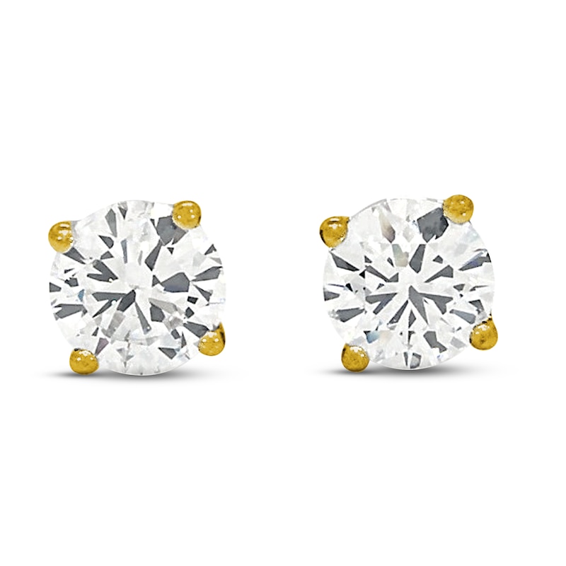 Main Image 1 of Lab-Grown Diamond Solitaire Stud Earrings 1 1/4 ct tw Round 14K Yellow Gold (SI2/F)