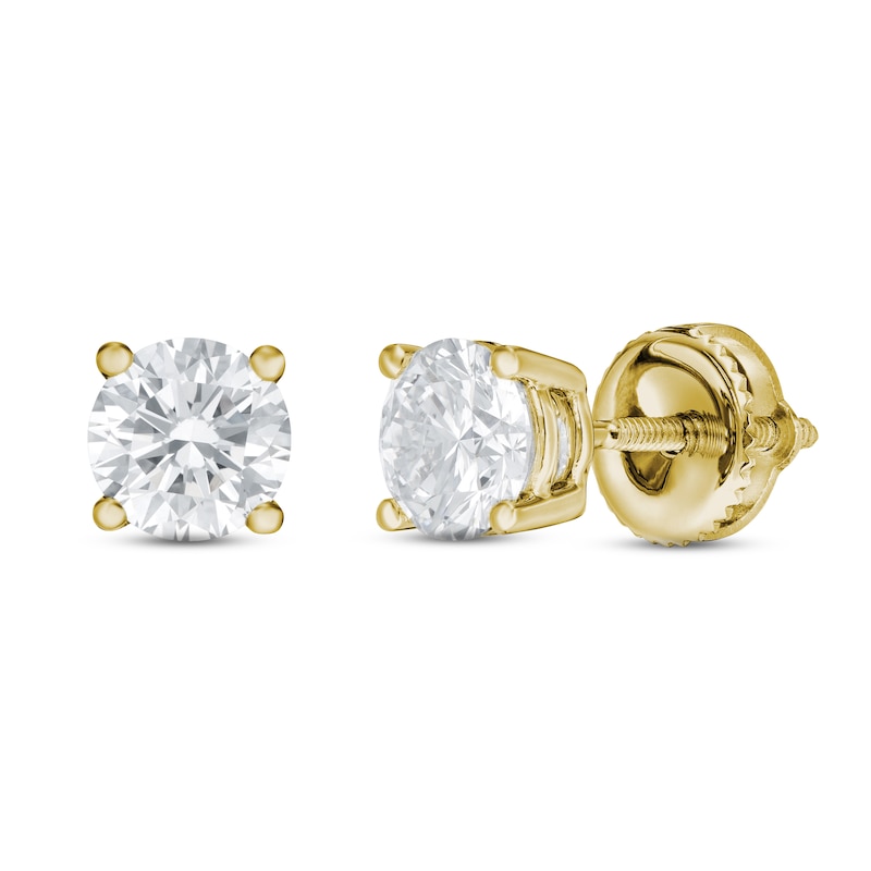 Main Image 1 of Lab-Grown Diamond Solitaire Stud Earrings 1 ct tw Round 14K Yellow Gold (SI2/F)