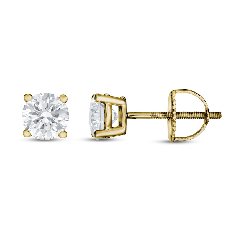 Main Image 3 of Lab-Grown Diamond Solitaire Stud Earrings 1 ct tw Round 14K Yellow Gold (SI2/F)