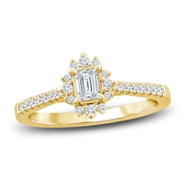Diamond Engagement Ring 1 ct tw Emerald/Round 14K Yellow Gold