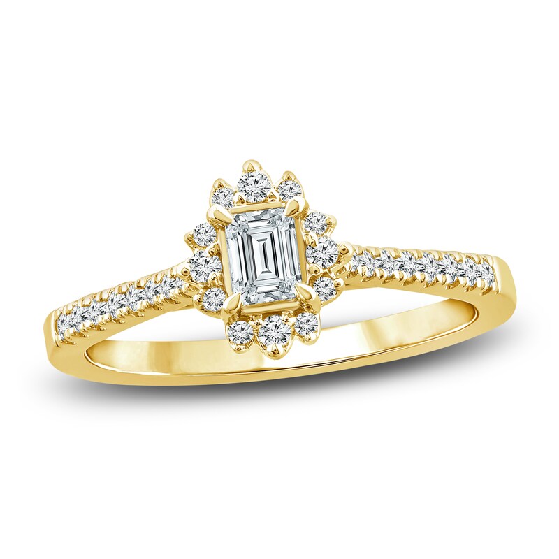 Main Image 1 of Diamond Engagement Ring 1 ct tw Emerald/Round 14K Yellow Gold