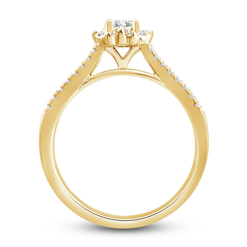 Main Image 2 of Diamond Engagement Ring 1 ct tw Emerald/Round 14K Yellow Gold