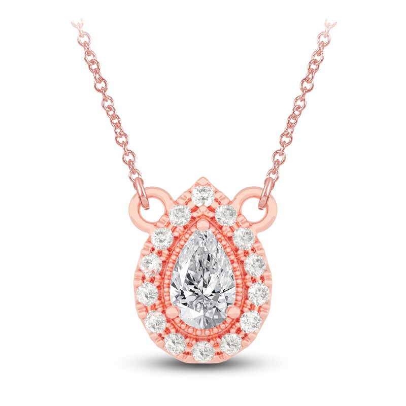 Main Image 1 of Diamond Pendant Necklace 3/8 ct tw Pear/Round 14K Rose Gold 18"