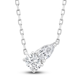 Diamond Pendant Necklace 1/2 ct tw Oval/Pear 14K White Gold 18"