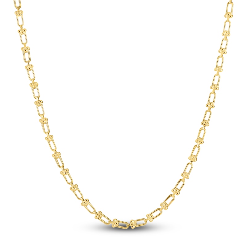Solid Fancy Link Necklace 14K Yellow Gold 18" 3.7mm