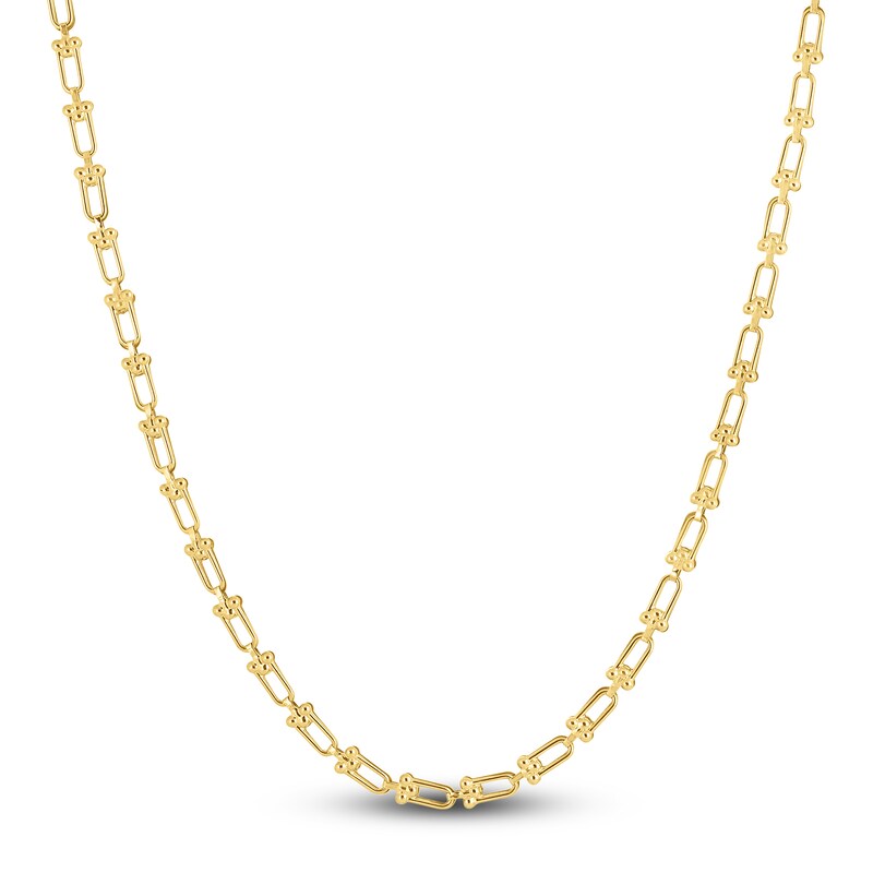 Main Image 1 of Solid Fancy Link Necklace 14K Yellow Gold 18" 3.7mm