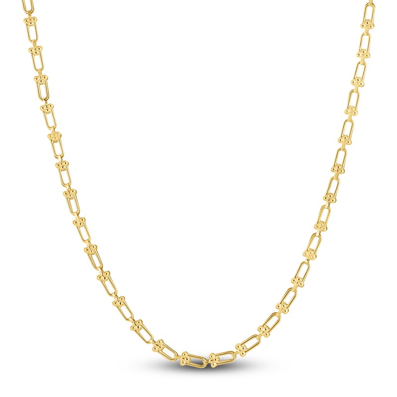 Solid Fancy Link Necklace 14K Yellow Gold 18" 3.7mm