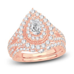 Diamond Bridal Set 1-3/4 ct tw Pear/Round 14K Rose Gold