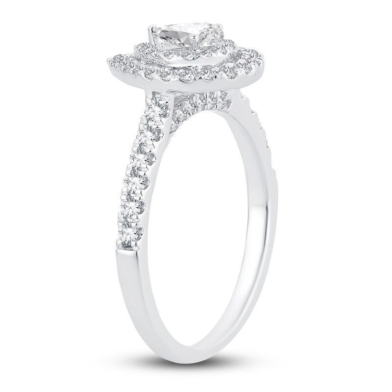 Main Image 2 of Diamond Double Halo Engagement Ring 3/4 ct tw Pear/Round 14K White Gold