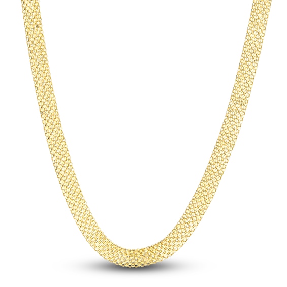 Multi-Row Bismark Chain Necklace Hollow 14K Yellow Gold 20" 7.0mm