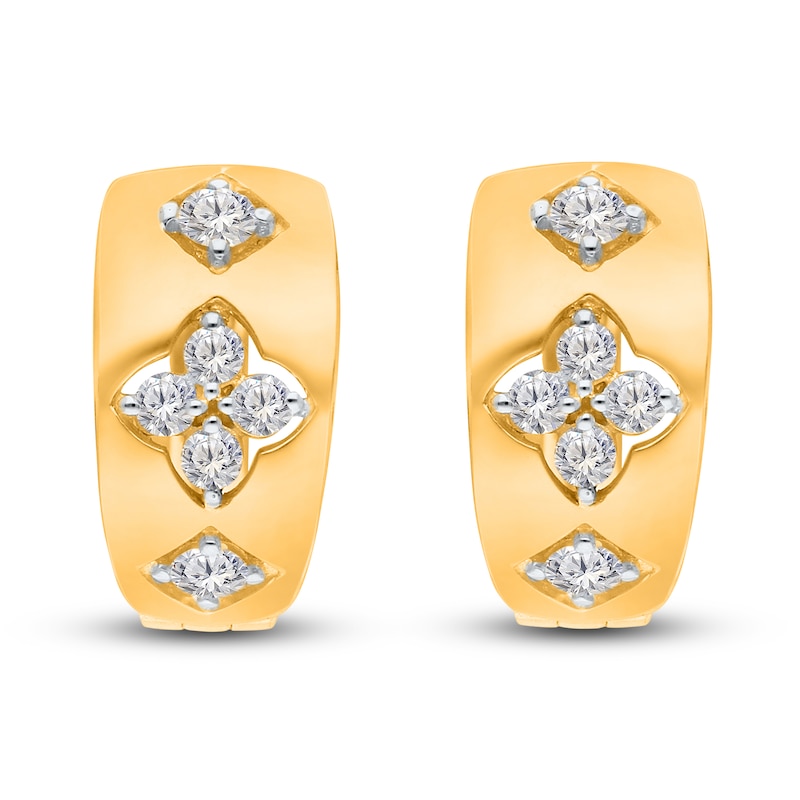 Main Image 2 of Kallati Diamond Clover Hoop Earrings 3/8 ct tw Round 14K Yellow Gold