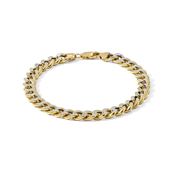 Semi-Solid Pave Curb Chain Bracelet 14K Yellow Gold 8.5" 7.8mm