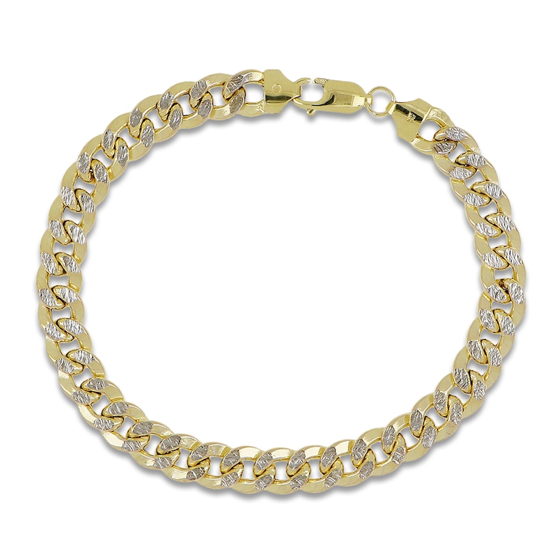 Main Image 1 of Semi-Solid Pave Curb Chain Bracelet 14K Yellow Gold 8.5" 7.8mm