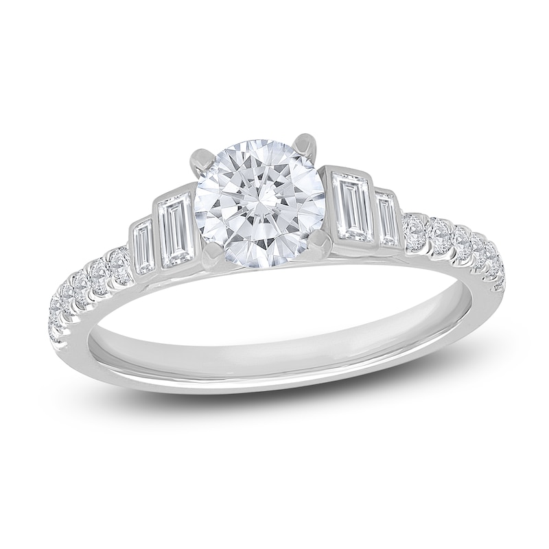 Main Image 1 of Diamond Engagement Ring 1-1/8 ct tw Round/Baguette 14K White Gold