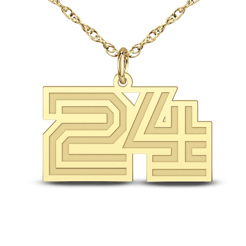 High-Polish Personalized Sport Number Pendant Necklace 14K Yellow Gold 22"