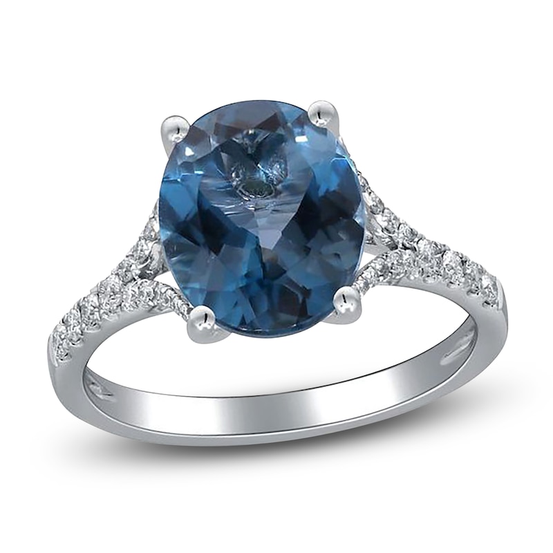 Main Image 1 of Oval-Cut Natural London Blue Topaz & Diamond Engagement Ring 1/4 ct tw 14K White Gold