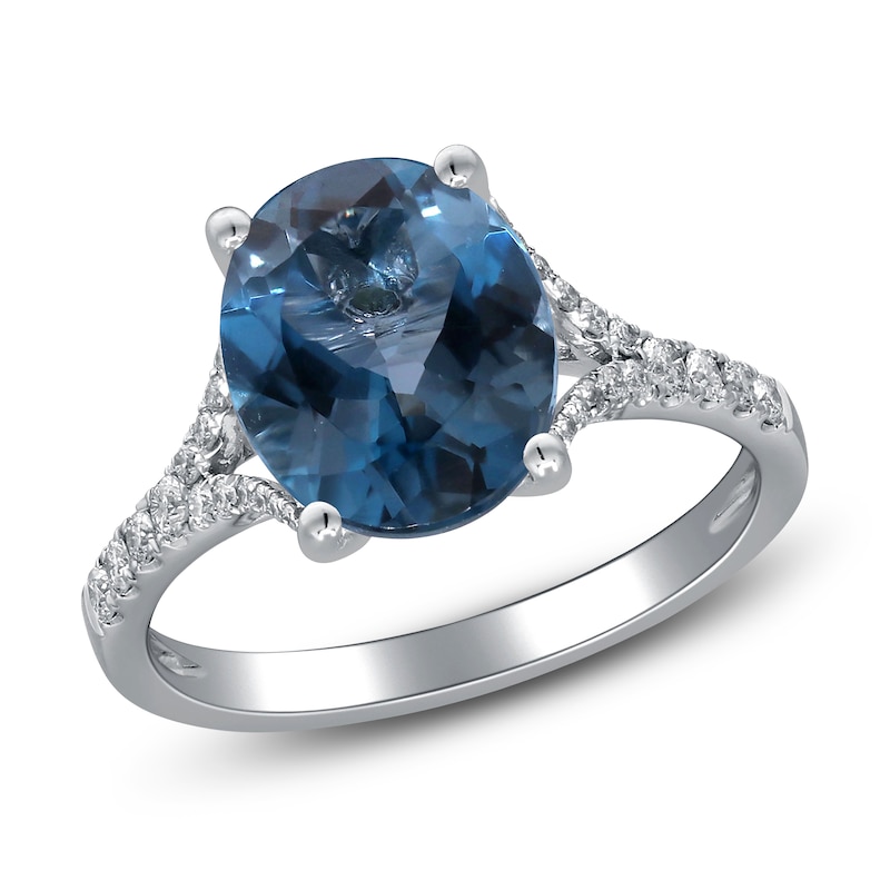 Main Image 2 of Oval-Cut Natural London Blue Topaz & Diamond Engagement Ring 1/4 ct tw 14K White Gold