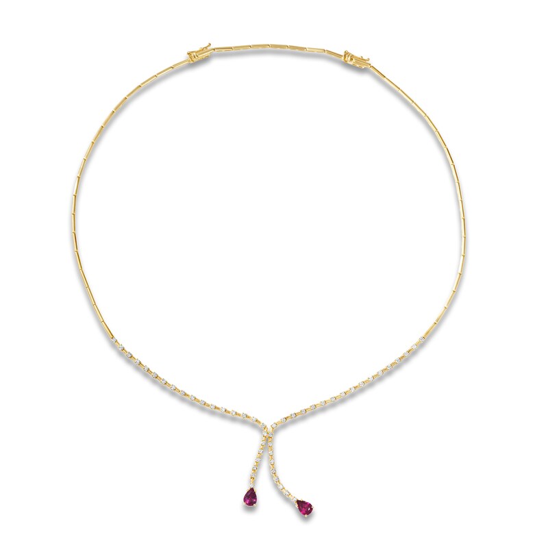 Main Image 1 of Le Vian Couture Pear-Shaped Natural Ruby Dangle Necklace 1-1/3 ct tw Diamonds 18K Honey Gold