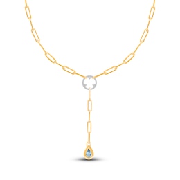Kallati Pear-Shaped Natural Blue Topaz & Diamond Y Necklace 1/4 ct tw 14K Yellow Gold