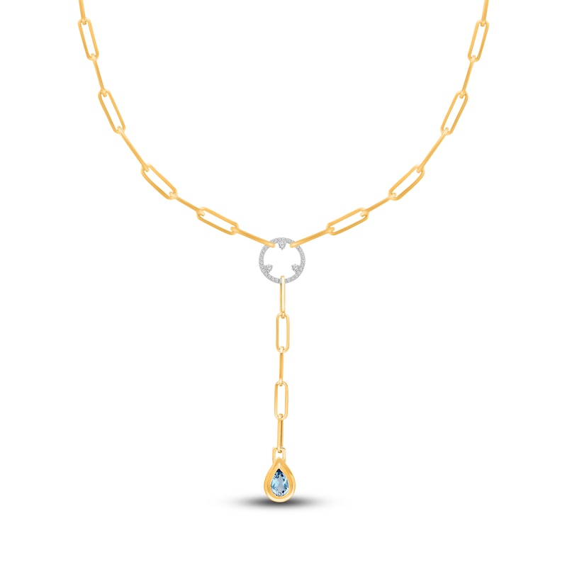 Main Image 1 of Kallati Pear-Shaped Natural Blue Topaz & Diamond Y Necklace 1/4 ct tw 14K Yellow Gold