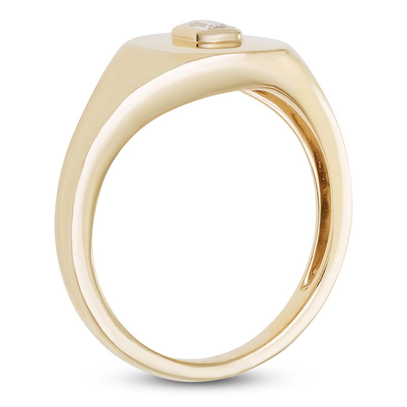 Main Image 2 of Emerald-Cut Diamond Solitaire Signet Ring 1/6 ct tw 10K Yellow Gold