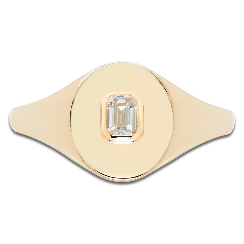 Main Image 3 of Emerald-Cut Diamond Solitaire Signet Ring 1/6 ct tw 10K Yellow Gold