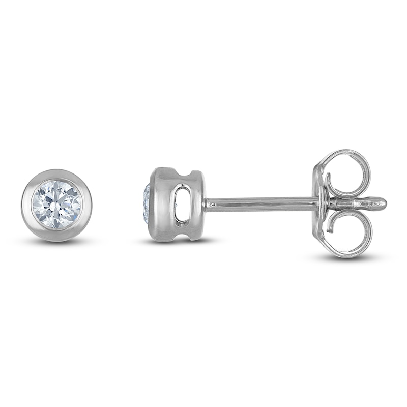 Main Image 1 of Certified Round-Cut Diamond Bezel-Set Solitaire Stud Earrings 1/4 ct tw 14K White Gold (I1/I)