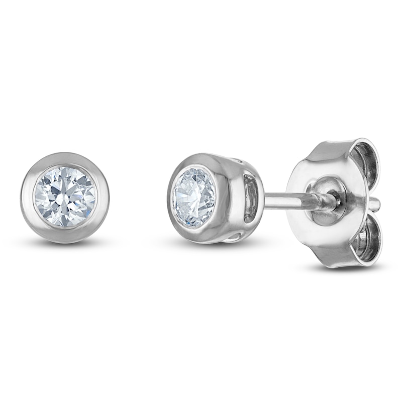 Main Image 2 of Certified Round-Cut Diamond Bezel-Set Solitaire Stud Earrings 1/4 ct tw 14K White Gold (I1/I)
