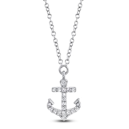Shy Creation Diamond Anchor Necklace 1/20 ct tw 14K White Gold 18" SC55009546