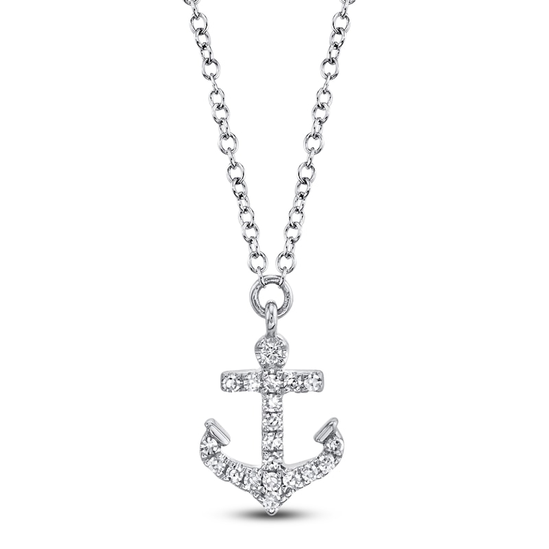 Main Image 1 of Shy Creation Diamond Anchor Necklace 1/20 ct tw 14K White Gold 18" SC55009546