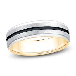 Men's Black Stripe Brushed Wedding Band 14K Two-Tone Gold 6mm