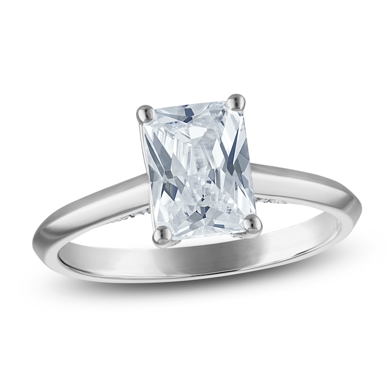 Main Image 1 of Lab-Grown Radiant-Cut Diamond Solitaire Plus Engagement Ring 1-5/8 ct tw Platinum (F/VS)