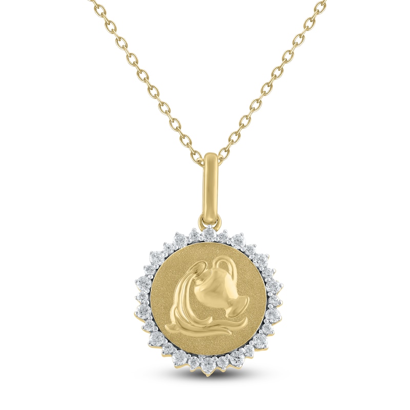 Main Image 1 of Diamond Zodiac Aquarius Medallion Necklace 1/3 ct tw 10K Yellow Gold 18"