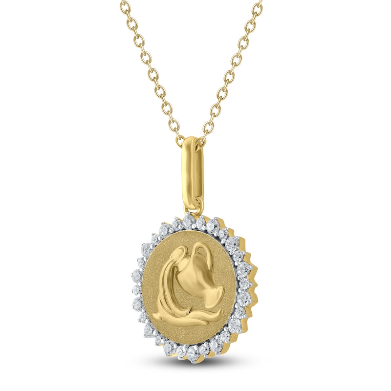 Main Image 2 of Diamond Zodiac Aquarius Medallion Necklace 1/3 ct tw 10K Yellow Gold 18"