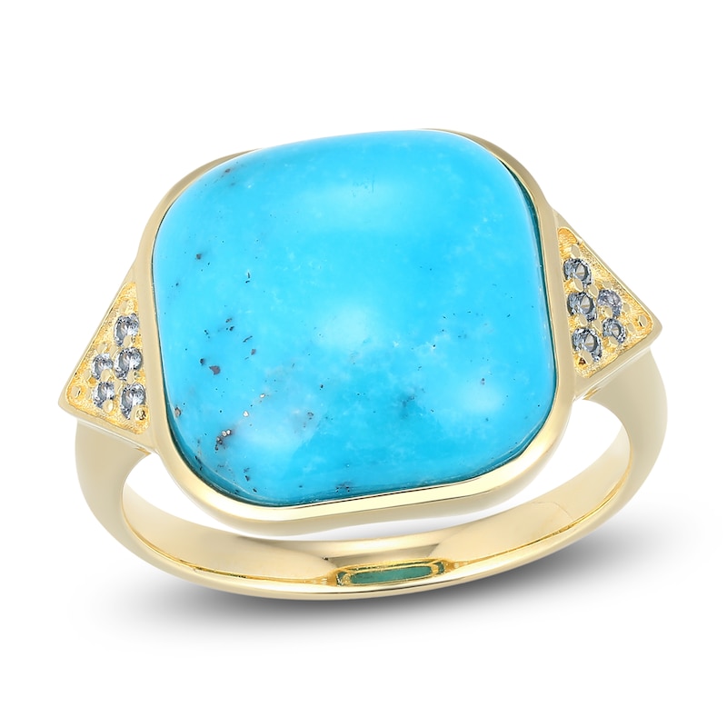 Main Image 1 of Cushion-Cut Natural Turquoise & Blue Topaz Ring 14K Yellow Gold