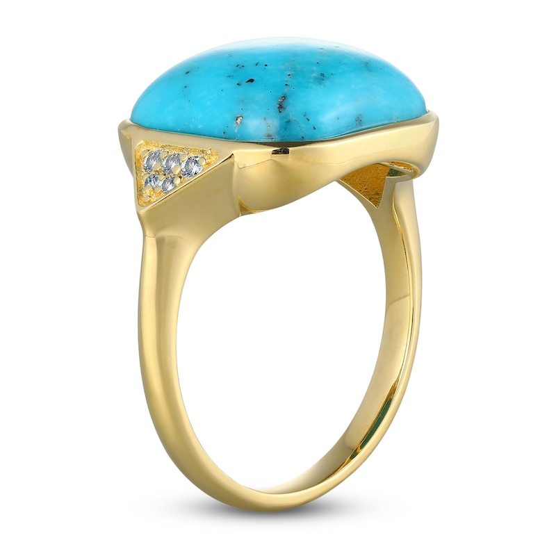 Main Image 2 of Cushion-Cut Natural Turquoise & Blue Topaz Ring 14K Yellow Gold