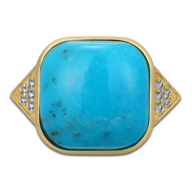 Main Image 3 of Cushion-Cut Natural Turquoise & Blue Topaz Ring 14K Yellow Gold