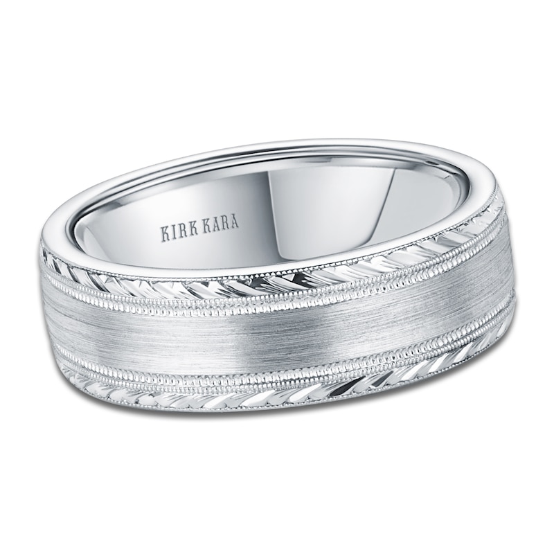 Main Image 1 of Kirk Kara Men's Engraved Brushed Wedding Band 18K White Gold 7mm