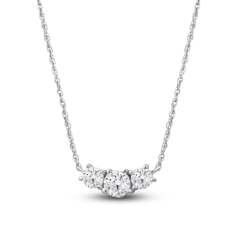 Main Image 1 of Lab-Grown Diamond Three-Stone Necklace 1 ct tw 14K White Gold 18"
