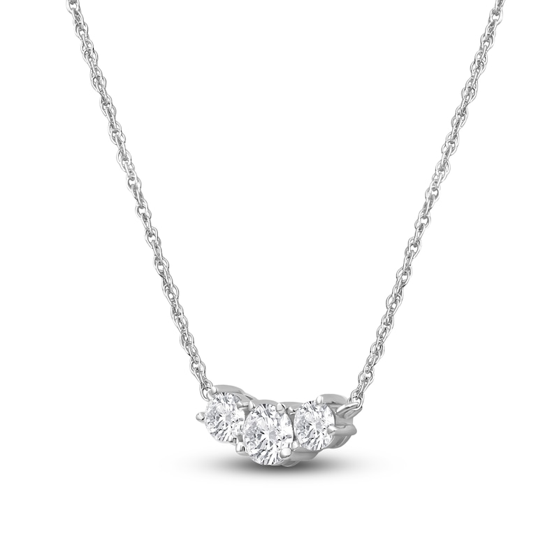 Main Image 2 of Lab-Grown Diamond Three-Stone Necklace 1 ct tw 14K White Gold 18"