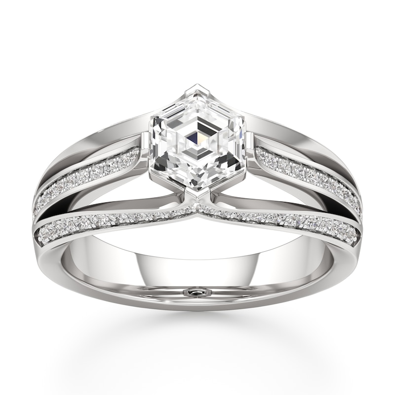 Main Image 1 of J'Lure Lab-Grown Diamond Hexagon Step-Cut Engagement Ring 1-3/8 ct tw 18K White Gold